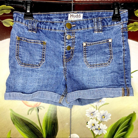 MUDD Button Fly Blue Denim Girls Jean Shorts - Picture 9 of 9